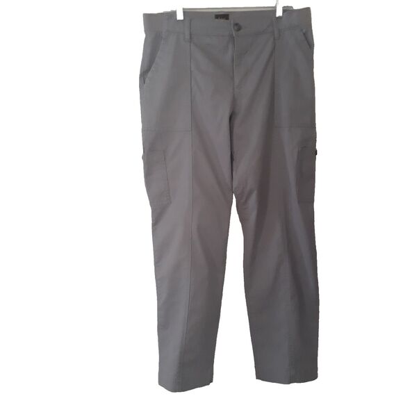 Lee Rider Cargo Pants Women 14 M Gray Taupe Straight Leg Band Side Waist - Picture 1 of 11